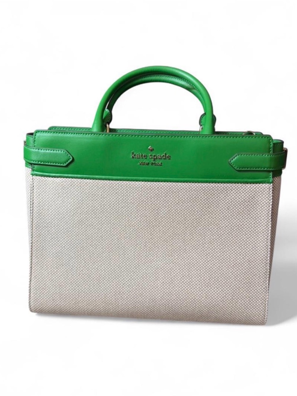 Kate Spade New York Staci Medium Satchel Canvas Leather Kelly Green Crossbody